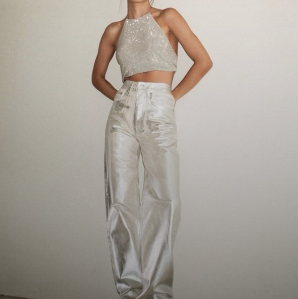 NWT ZARA METALLIC BOYFRIEND JEANS